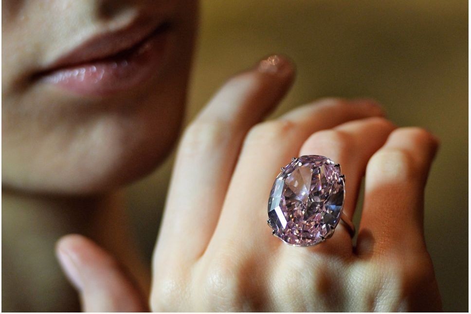 Heart Shaped Pink Diamond Ring, Three Stone Vivid Pink Diamond