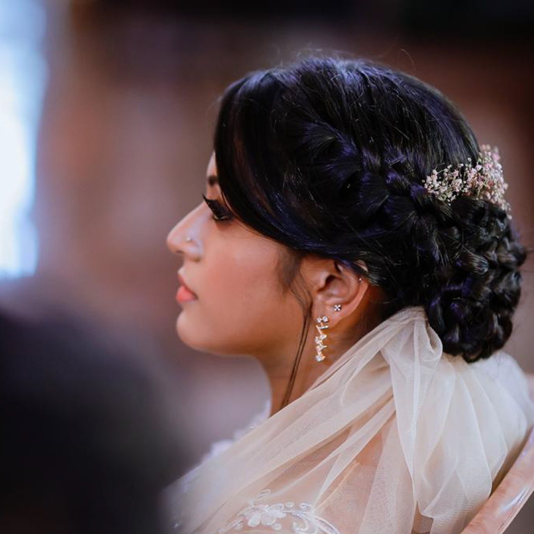 Photo of Christian Bridal Hairstyle with Diamond Wreath